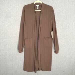 if it were me Long Ribbed Open Front Cardigan Brown
